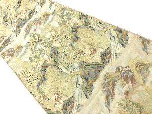 アンティーク　遠山・家屋風景模様織出し袋帯（材料）
